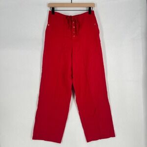 Real Comfort by Chadwick's Wide Leg Pant Womens 8 Red Linen High Rise Drawstring